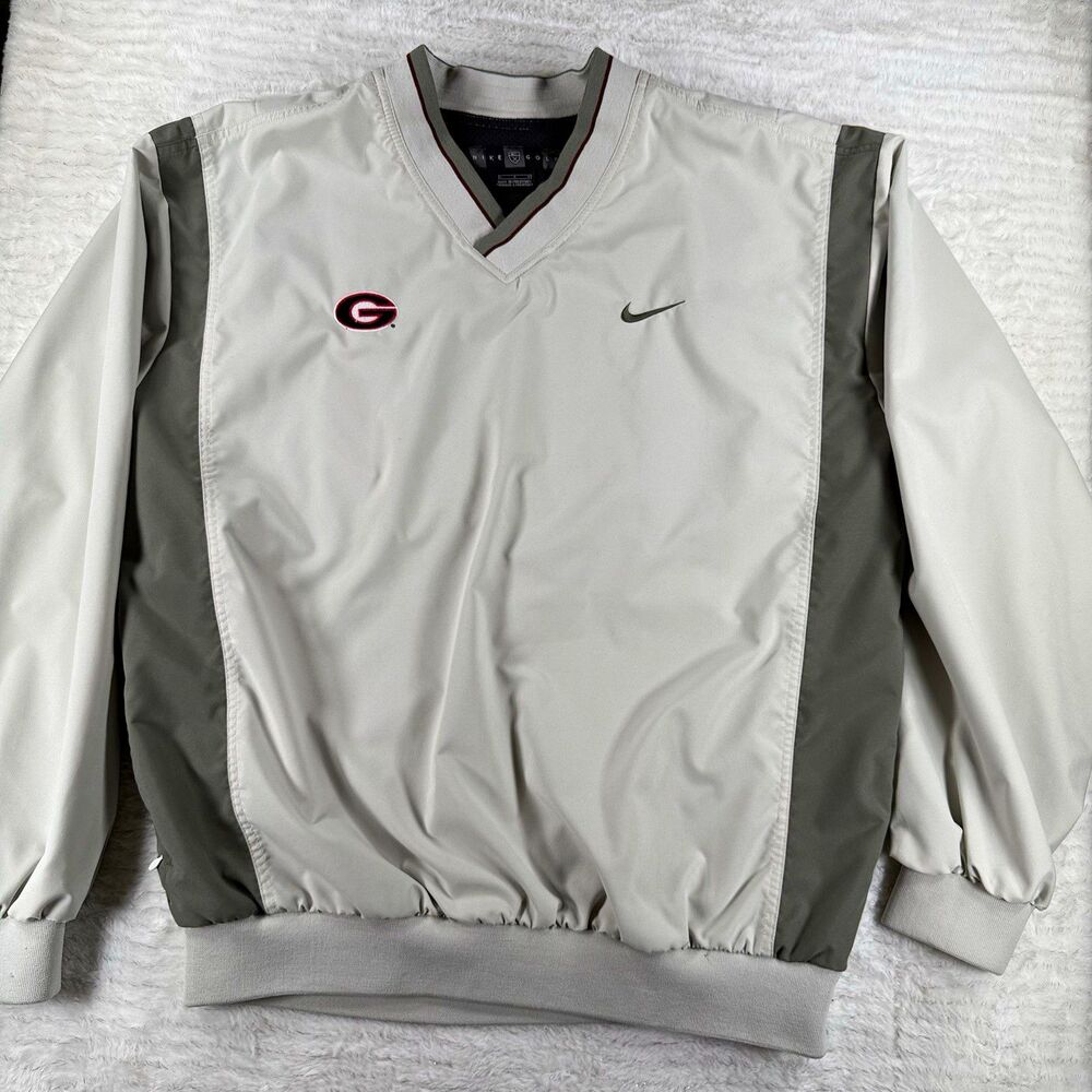 Vintage Nike Golf Georgia Bulldogs G Logo Men's L Gray  V-Neck Zip Pocket Jacket